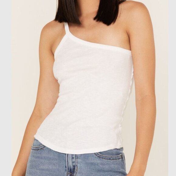 New! We The Free People - L One Way Or Another Tank Top White One Shoulder - Picture 3 of 7